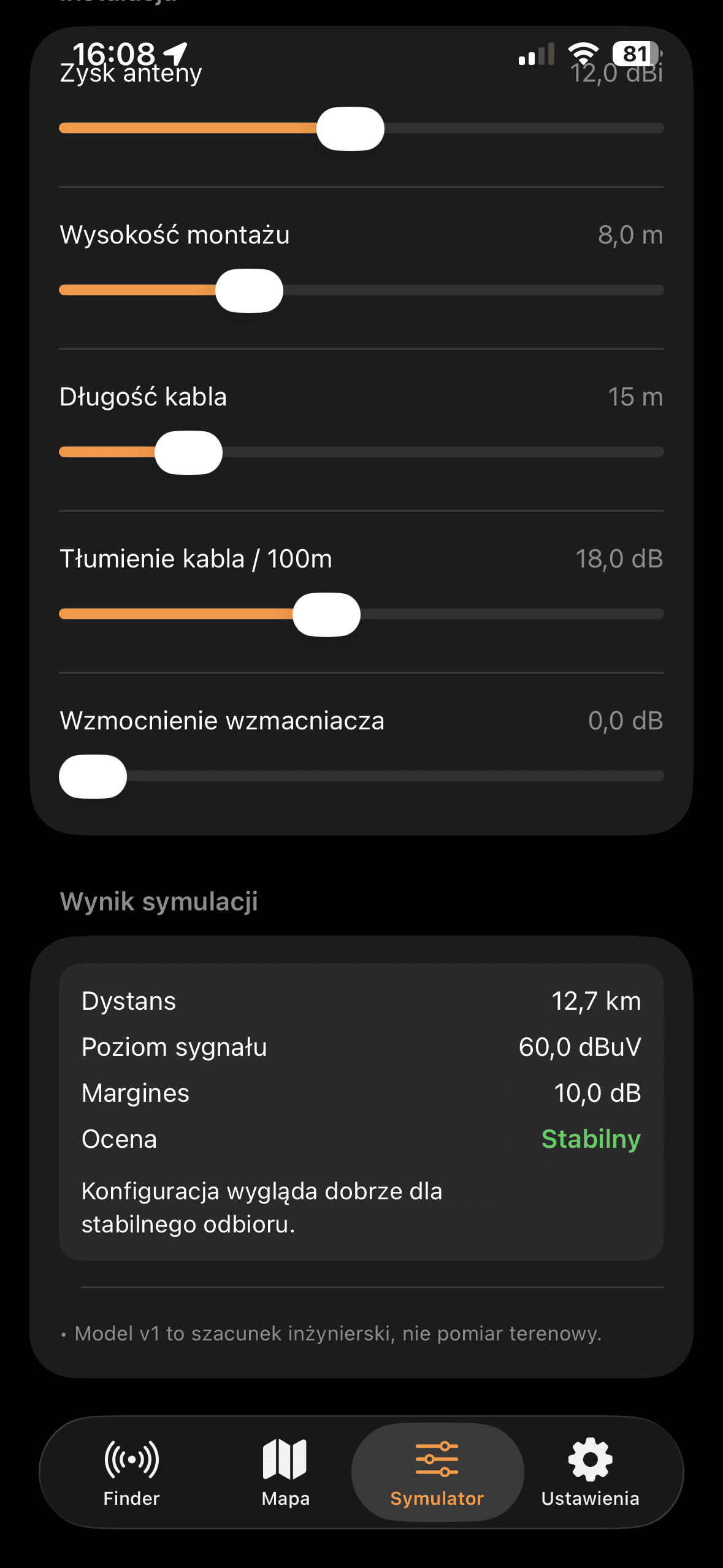 DVB-T Finder Map installation simulator result
